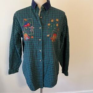 Casey & Max Grandmacore Plaid Embroidered Button Down Womens M